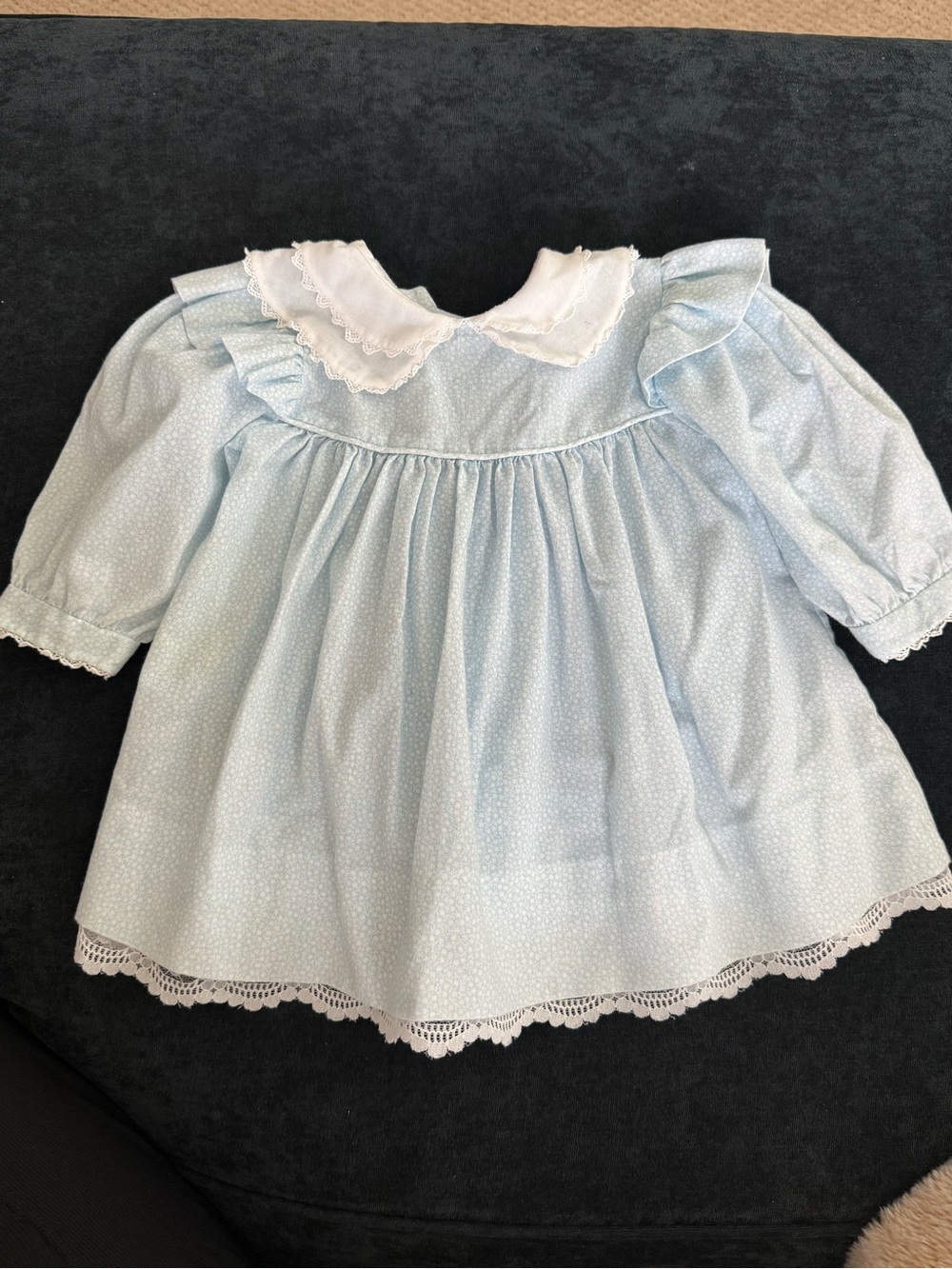 Vintage Bryan Brand Light Blue Baby Dress with White Peter Pan Collar 18mo